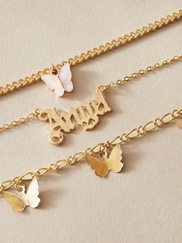 3pcs Butterfly Charm Letter Decor Anklet