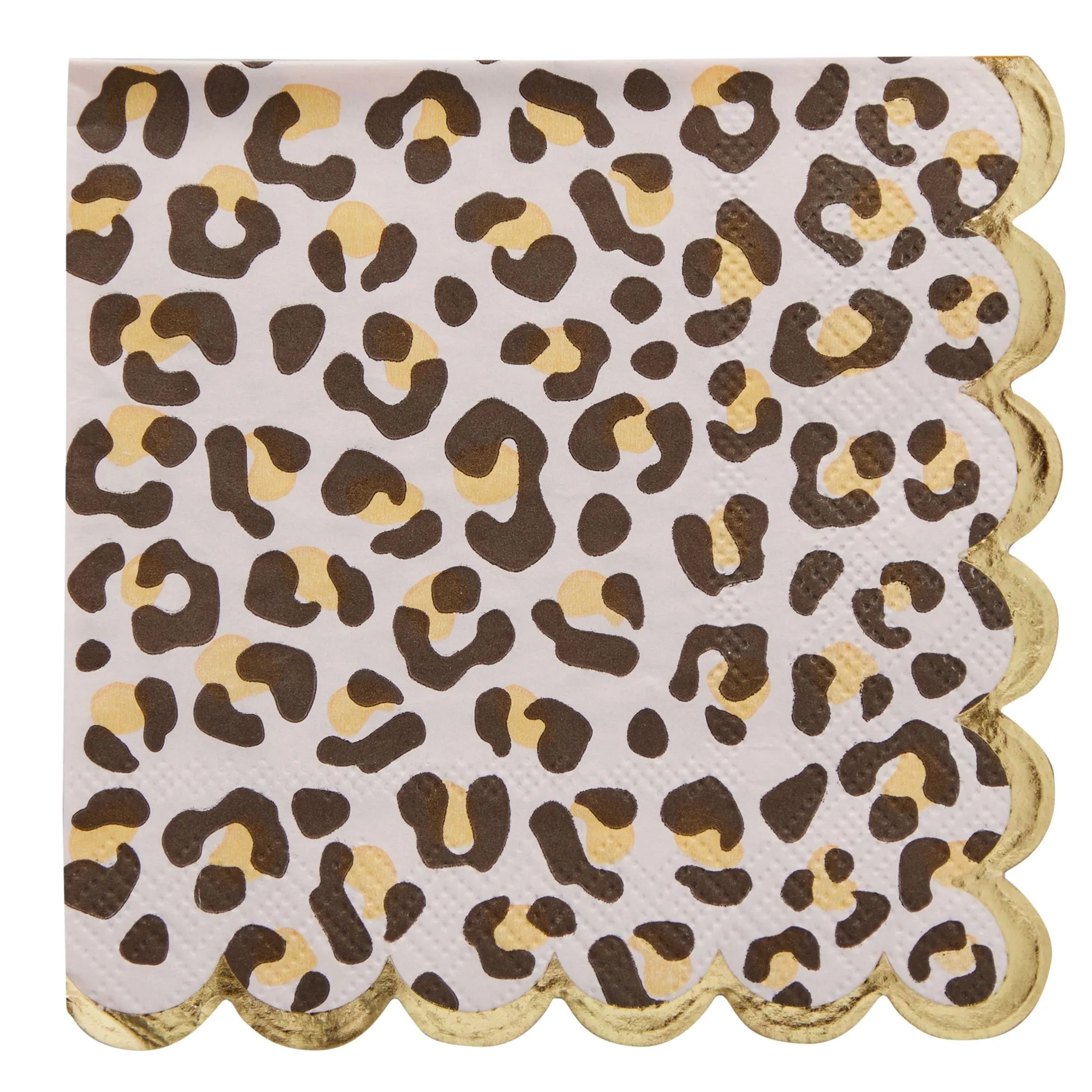 50 Pack Cheetah Print Scalloped Foil Napkins for Safari Birthday Party Supplies