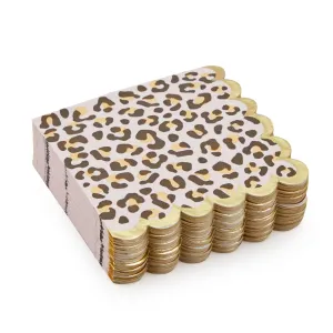 50 Pack Cheetah Print Scalloped Foil Napkins for Safari Birthday Party Supplies