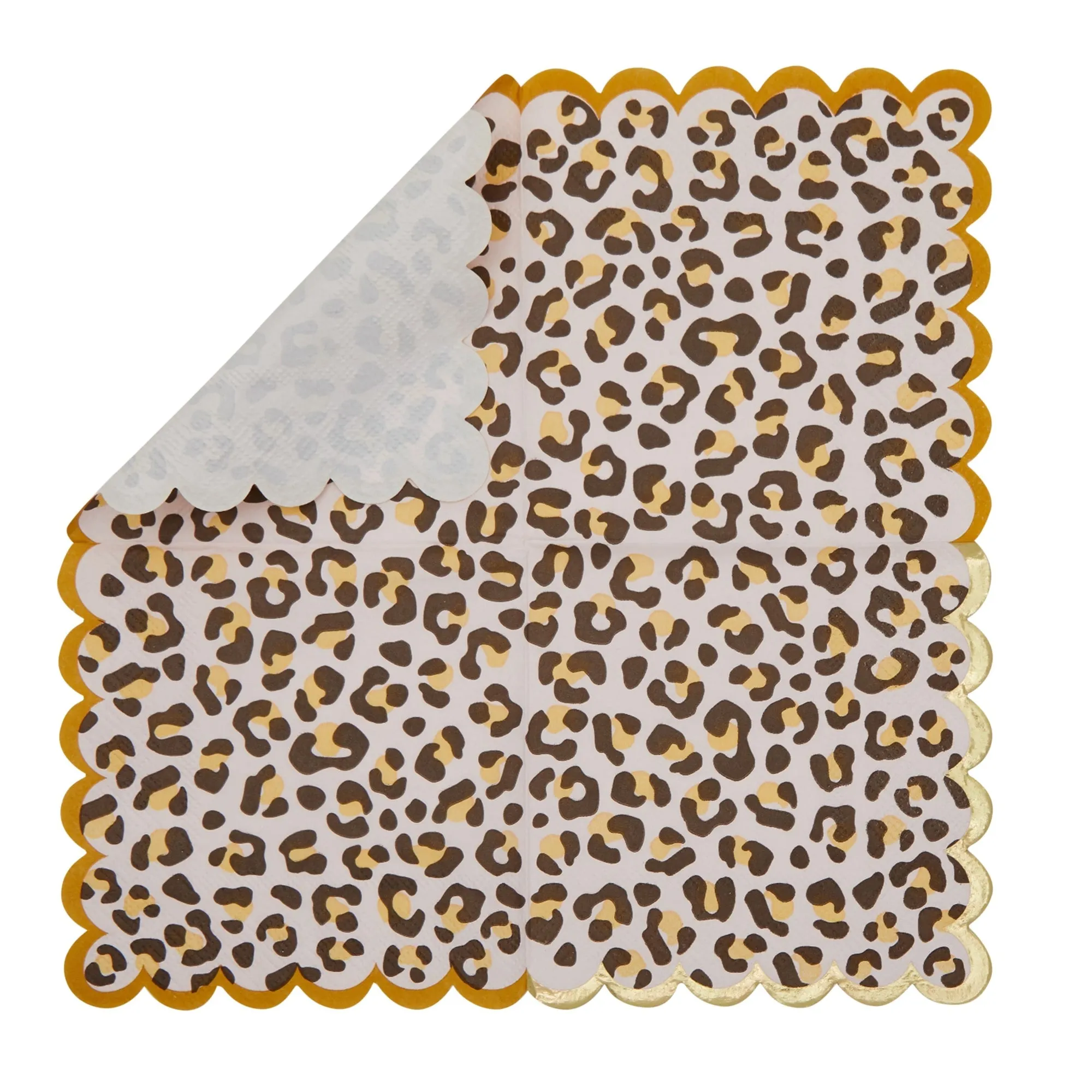 50 Pack Cheetah Print Scalloped Foil Napkins for Safari Birthday Party Supplies