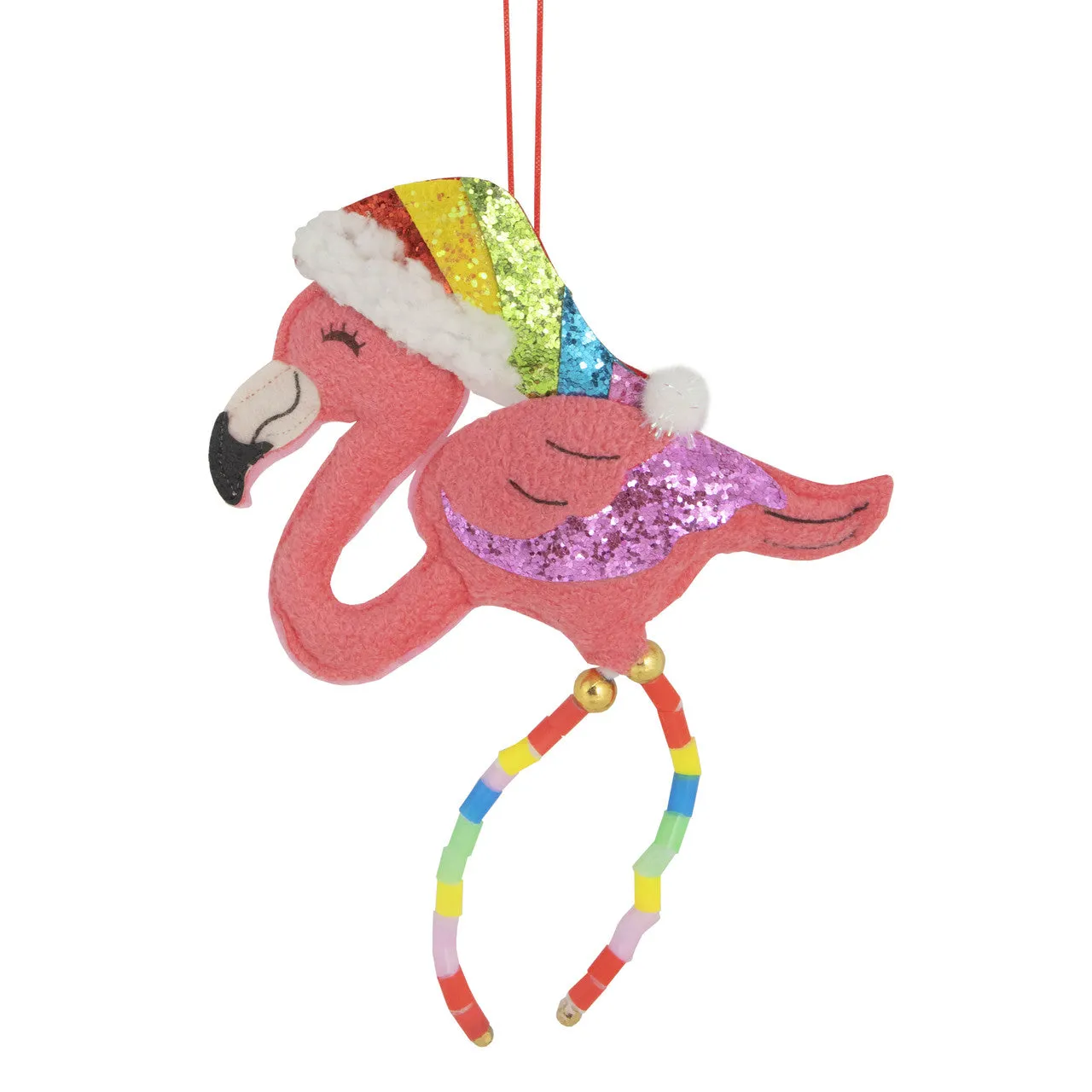 8.5" Pink Plush Flamingo Wearing a Santa Hat Christmas Ornament