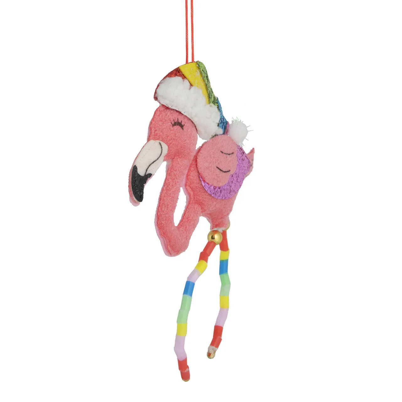 8.5" Pink Plush Flamingo Wearing a Santa Hat Christmas Ornament