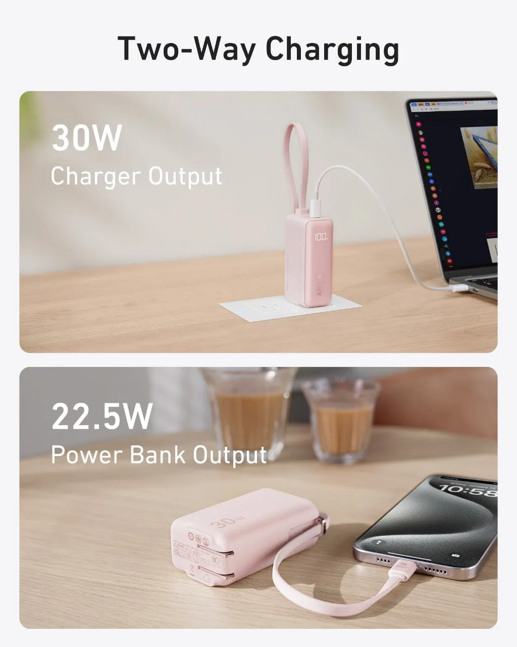 Anker Power Bank (30W, Fusion, Built-In USB-C Cable)