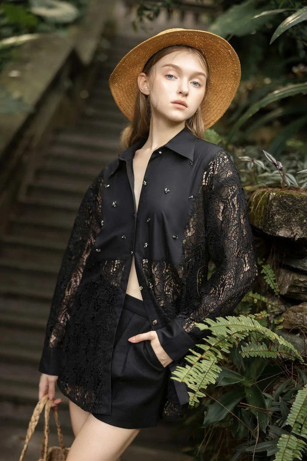 Astrid Straight Collared Neck Lace Shirt