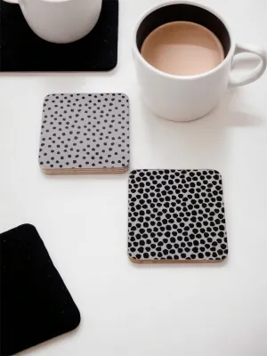 Black And White Spotted Wooden Coasters - Set of Four