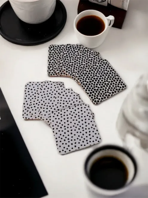 Black And White Spotted Wooden Coasters - Set of Four