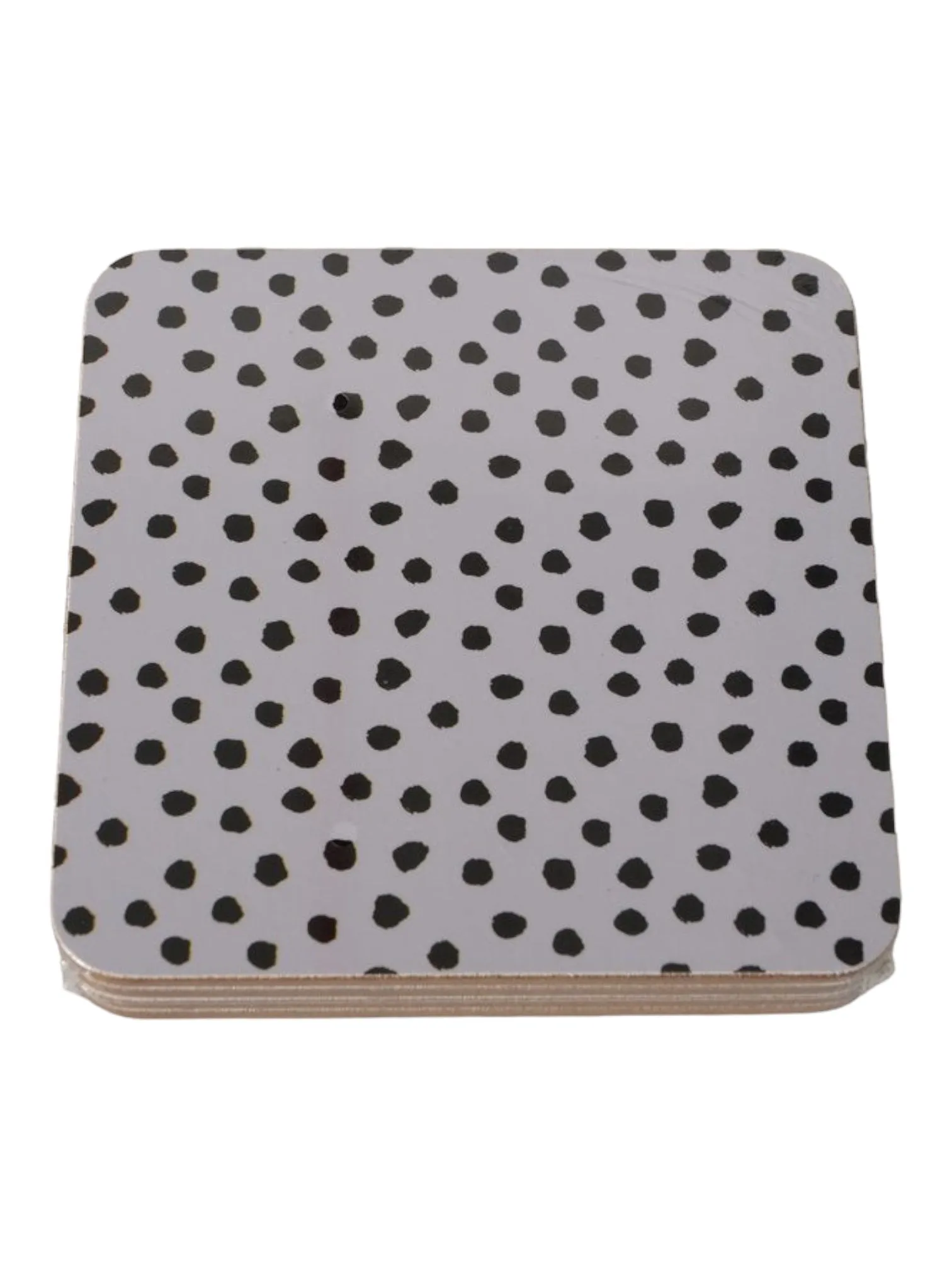 Black And White Spotted Wooden Coasters - Set of Four