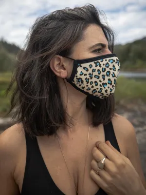 Blue Spotted Leopard Copper-Threaded Face Mask