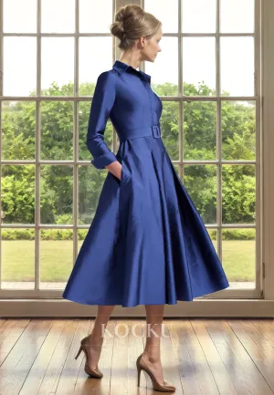 Classic & Timeless Long sleeves A-Line Satin Cocktail Mother of the Bride Dress