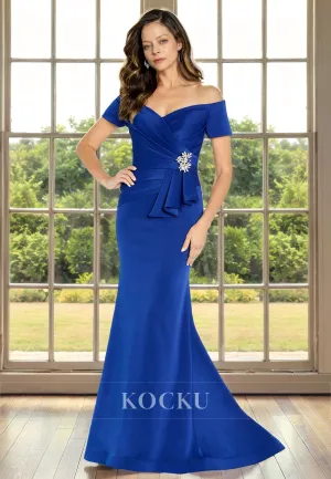 Classic & Timeless Off-Shoulder Mermaid Satin Cocktail Mother of the Bride Dress