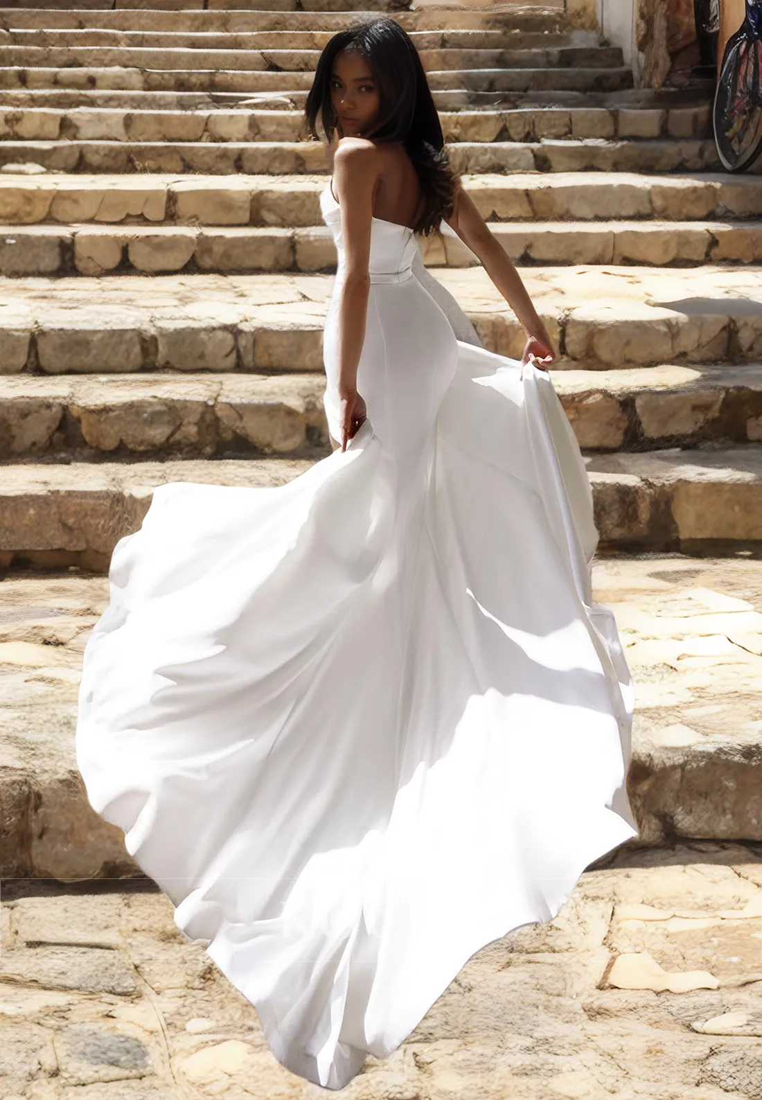 Classic & Timeless Off-Shoulder Sleeveless Ruched Beaded Wedding Dress