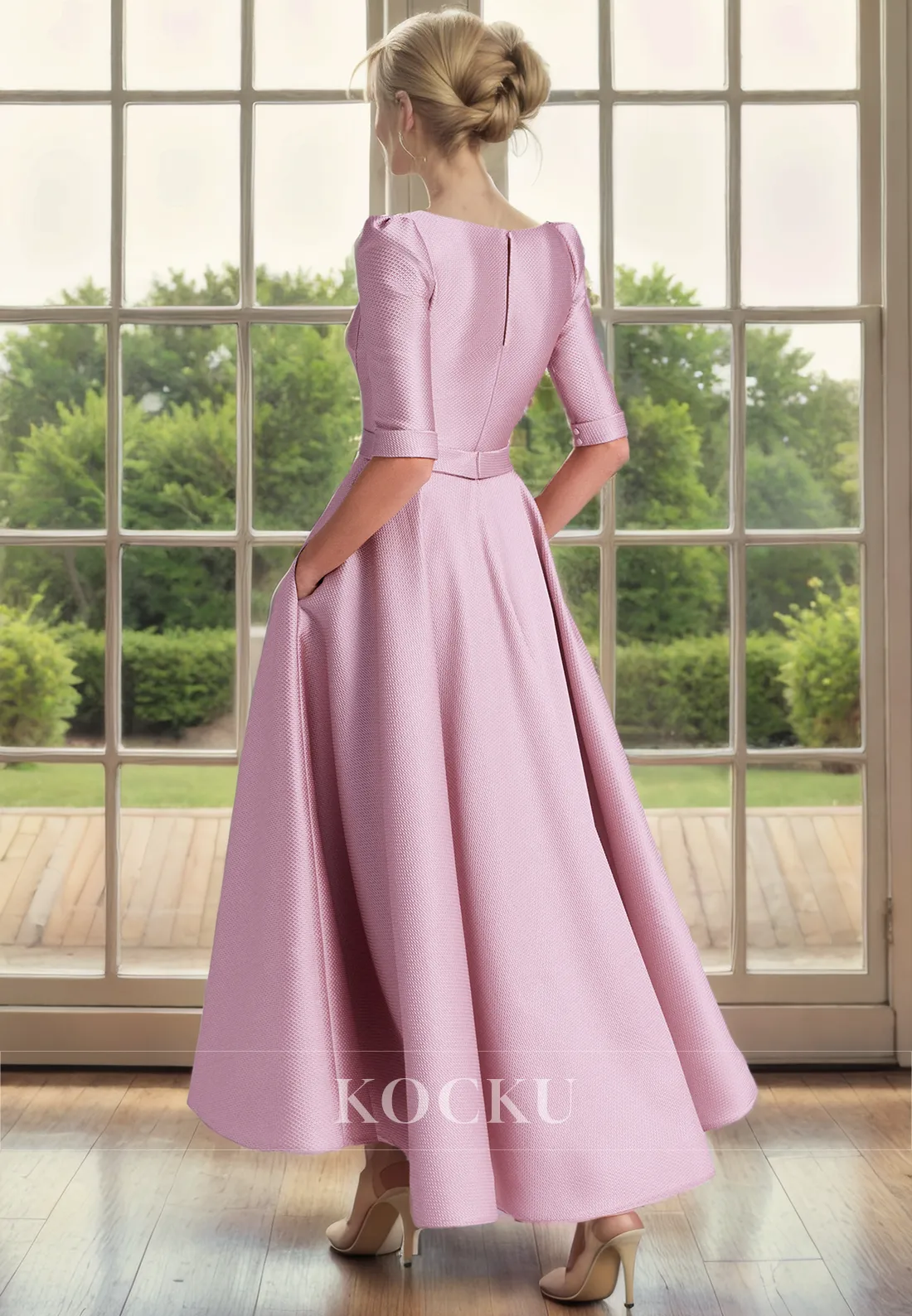 Classic & Timeless V-Neck Long sleeves A-Line Satin Mother of the Bride Dress