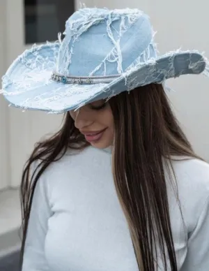 H3444 Distressed Denim Cowboy Hat