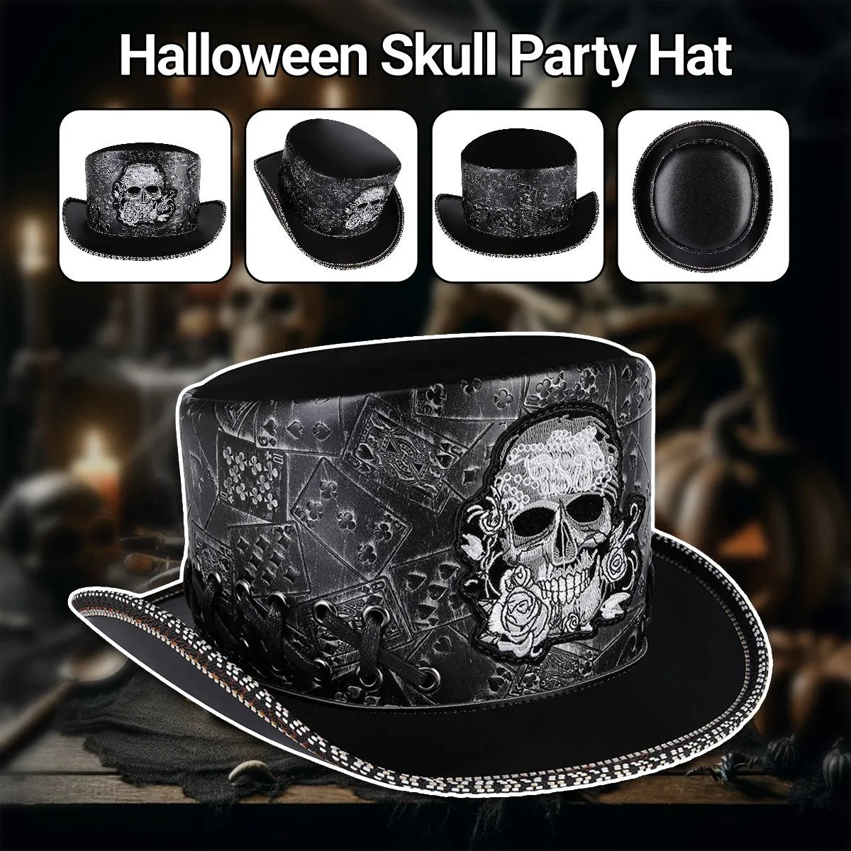 Halloween Vintage Knight Skull Embroidered Dome Magic Hat Party Hat