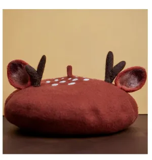 Handmade Cottagecore Deer Wool Blend Beret