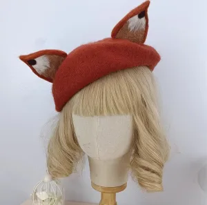 Handmade Cottagecore Fox Wool Blend Beret