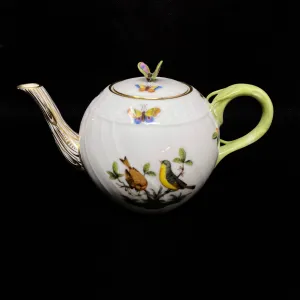 Herend Rothschild Bird Small Tea Pot Butterfly Finial 4" Tall