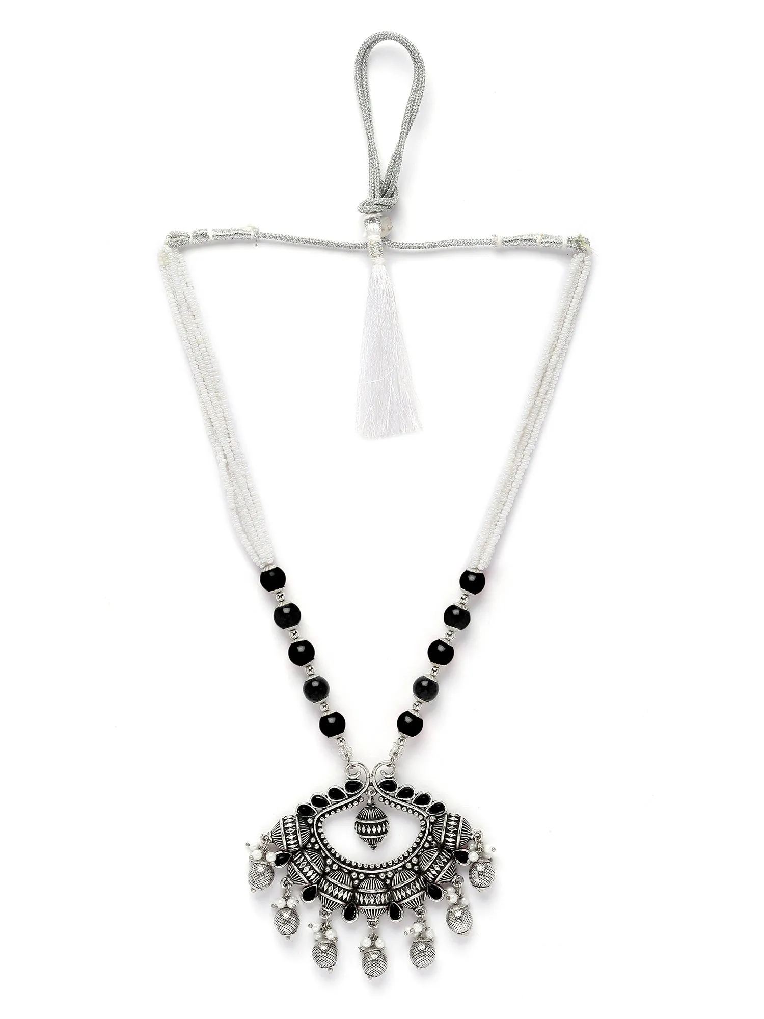 Karatcart Black Beads Oxidised Silver Necklace Set for Women