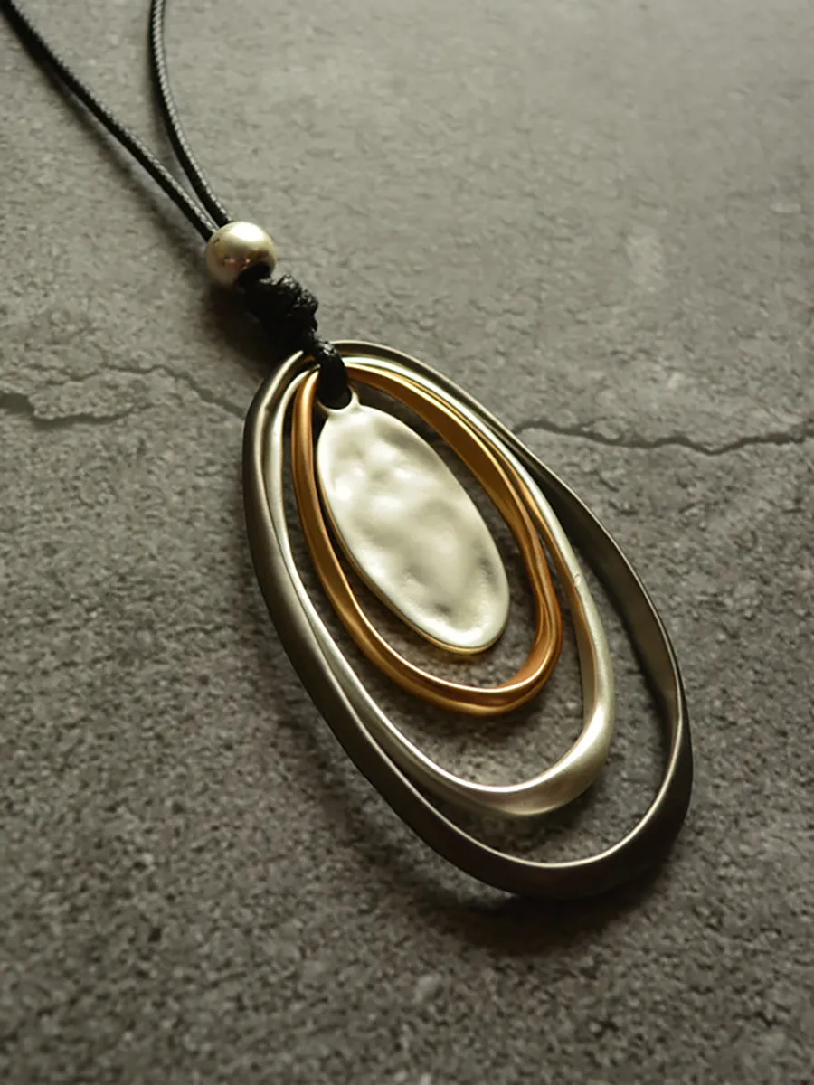 Korean Simple Versatile Multi-Layer Oval Circle Long Necklace