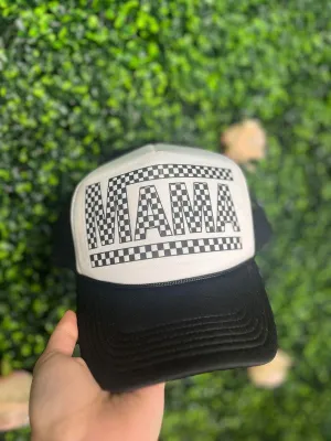 Mama Checkered Ponytail Trucker Hat