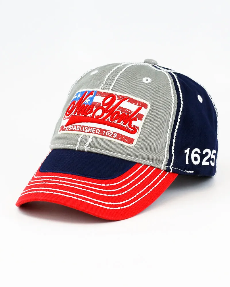 The Hat Depot - Thick Stitch NEW YORK & Flag Baseball Cap