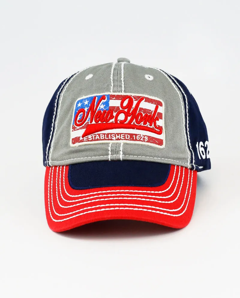 The Hat Depot - Thick Stitch NEW YORK & Flag Baseball Cap