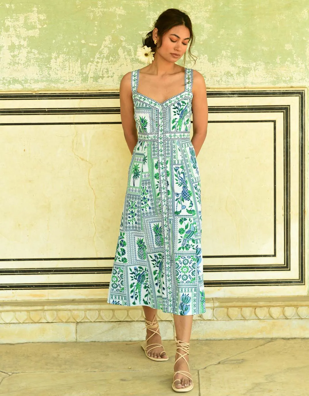 Tropic Sleeveless Midi Dress - Blue Green