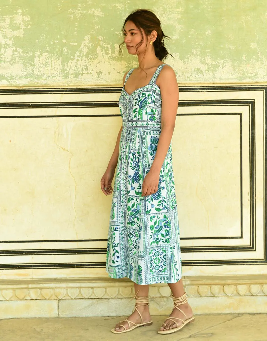 Tropic Sleeveless Midi Dress - Blue Green