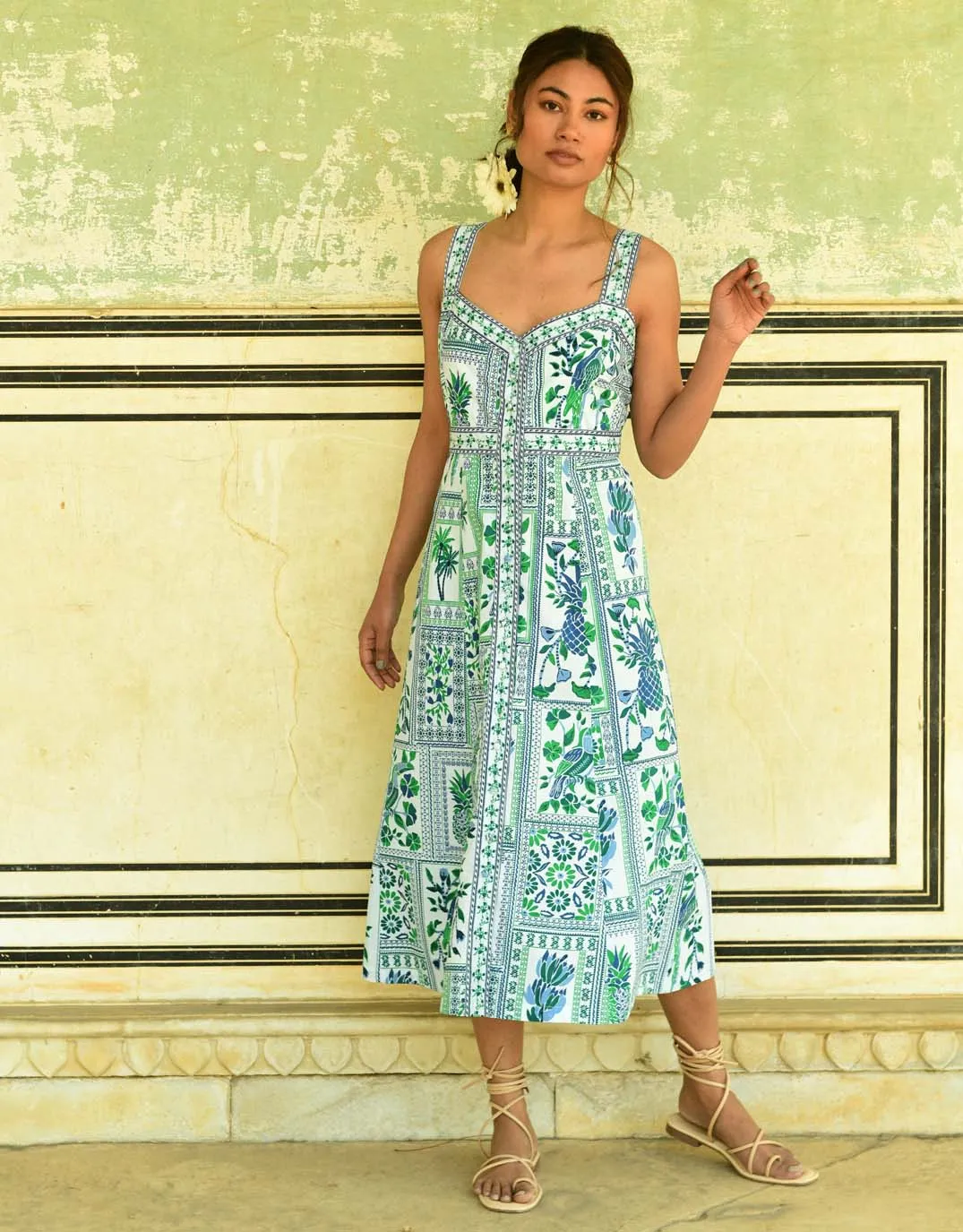 Tropic Sleeveless Midi Dress - Blue Green