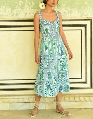 Tropic Sleeveless Midi Dress - Blue Green