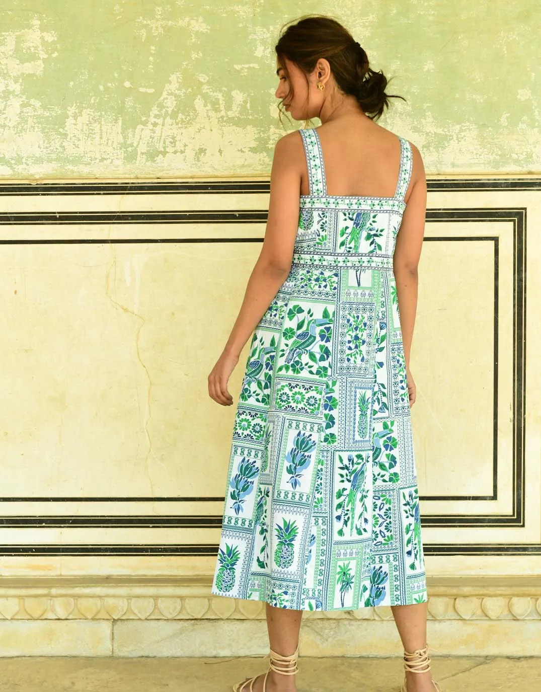 Tropic Sleeveless Midi Dress - Blue Green