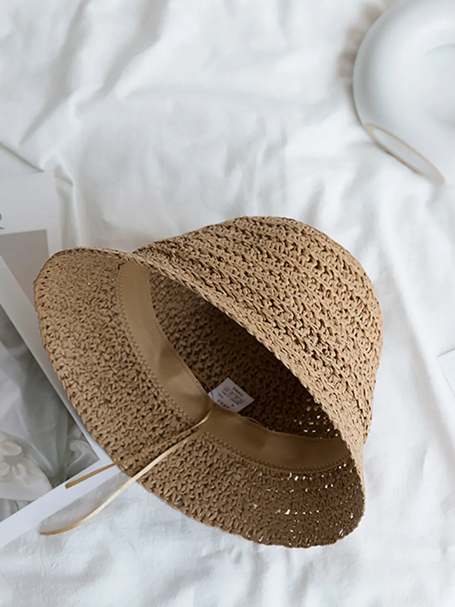 Women Summer Straw Weave Solid Travel Sunproof Hat