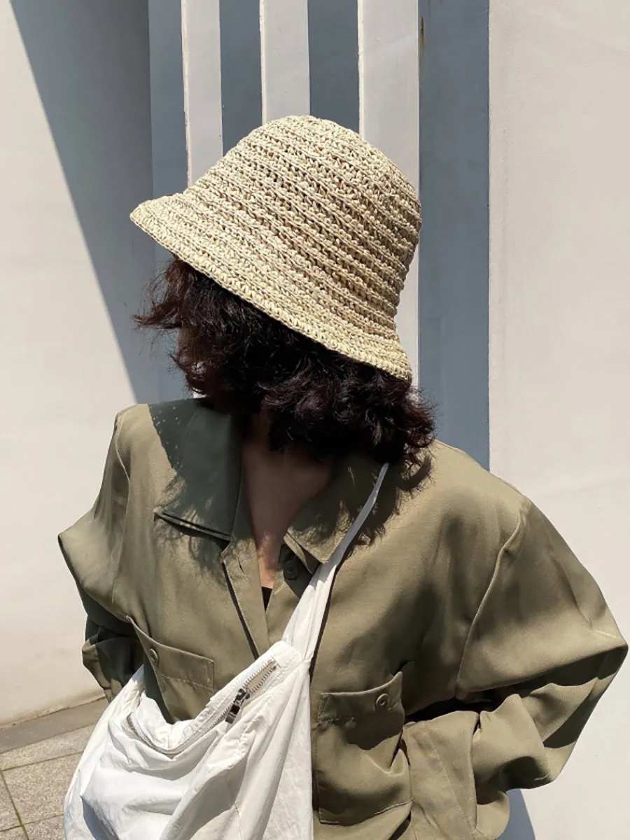 Women Summer Straw Weave Solid Travel Sunproof Hat