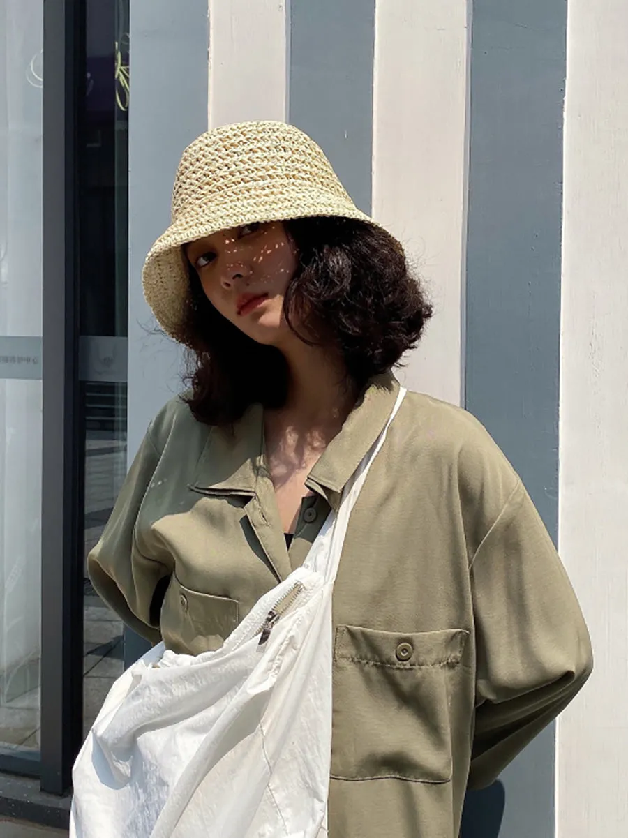 Women Summer Straw Weave Solid Travel Sunproof Hat